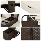 Canapé causeuse d'extérieur avec auvent pliable, coussins et porte-gobelets