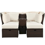 Canapé causeuse d'extérieur avec auvent pliable, coussins et porte-gobelets