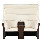 Canapé causeuse d'extérieur avec auvent pliable, coussins et porte-gobelets