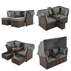 Canapé causeuse d'extérieur avec auvent pliable, coussins et porte-gobelets