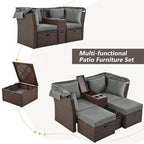 Canapé causeuse d'extérieur avec auvent pliable, coussins et porte-gobelets