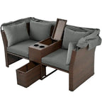 Canapé causeuse d'extérieur avec auvent pliable, coussins et porte-gobelets