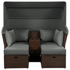 Canapé causeuse d'extérieur avec auvent pliable, coussins et porte-gobelets
