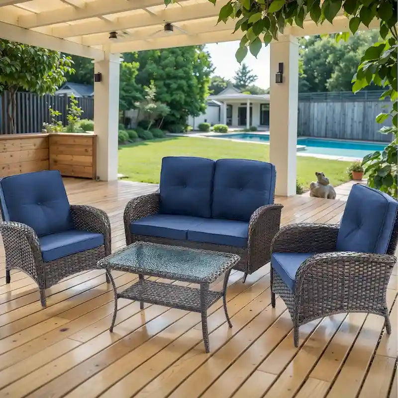 Canapé causeuse planeur d'extérieur avec table et chaise - Marron