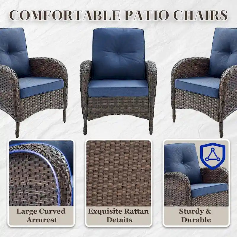 Canapé causeuse planeur d'extérieur avec table et chaise - Marron