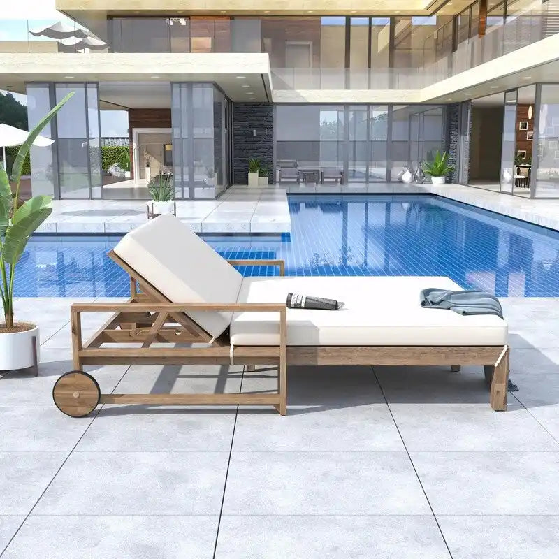 Bain de soleil extérieur en bois de style rustique pour 2 personnes, lit de repos d'extérieur
