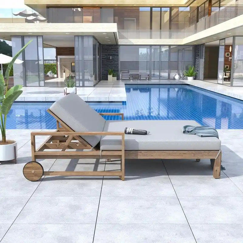 Bain de soleil extérieur en bois de style rustique pour 2 personnes, lit de repos d'extérieur