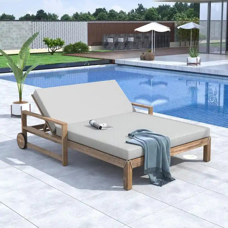 Bain de soleil extérieur en bois de style rustique pour 2 personnes, lit de repos d'extérieur
