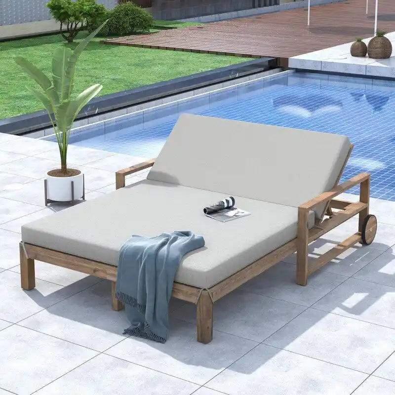 Bain de soleil extérieur en bois de style rustique pour 2 personnes, lit de repos d'extérieur