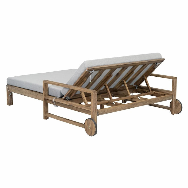 Bain de soleil extérieur en bois de style rustique pour 2 personnes, lit de repos d'extérieur