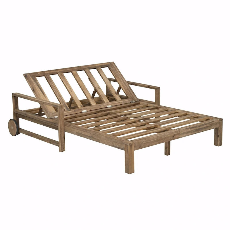 Bain de soleil extérieur en bois de style rustique pour 2 personnes, lit de repos d'extérieur