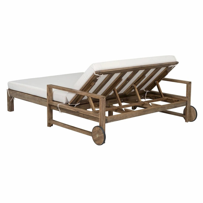 Bain de soleil extérieur en bois de style rustique pour 2 personnes, lit de repos d'extérieur
