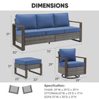 Canapé d'angle d'extérieur avec fauteuil pivotant, poufs - Gris