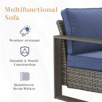 Canapé d'angle d'extérieur avec fauteuil pivotant, poufs - Gris