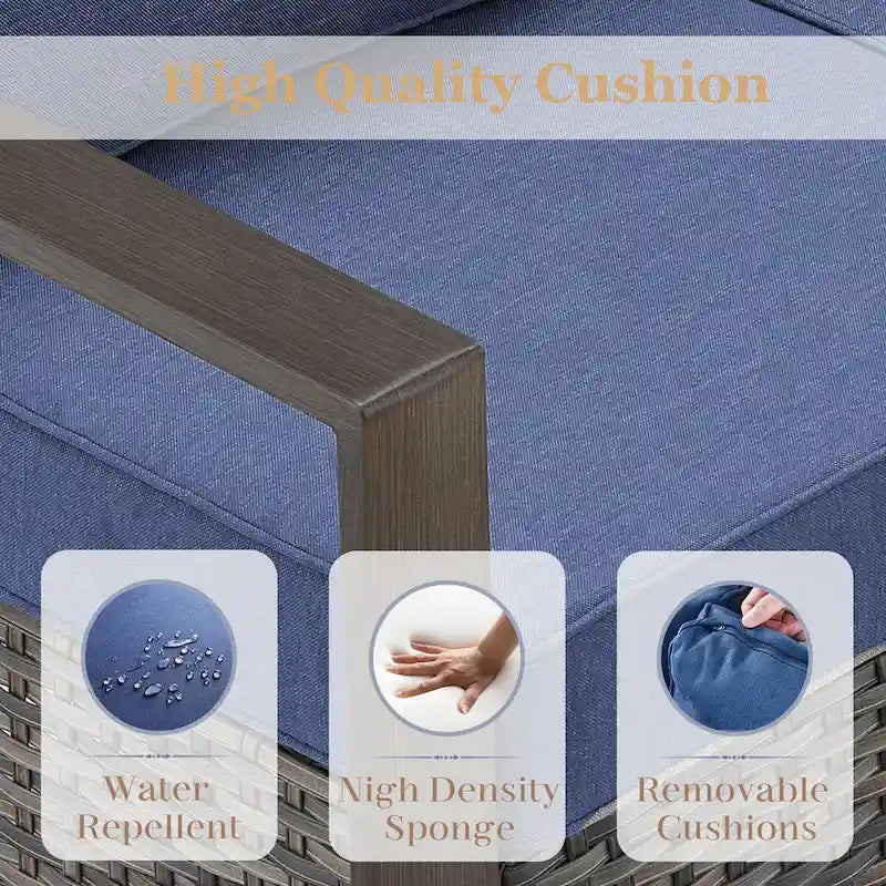 Canapé d'angle d'extérieur avec fauteuil pivotant, poufs - Gris