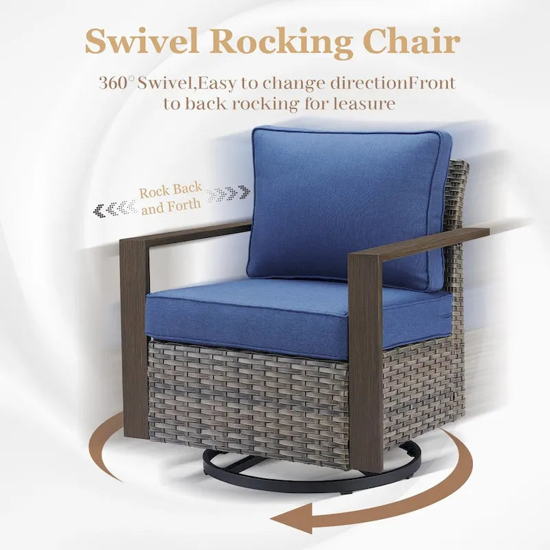 Canapé d'angle d'extérieur avec fauteuil pivotant, poufs - Gris
