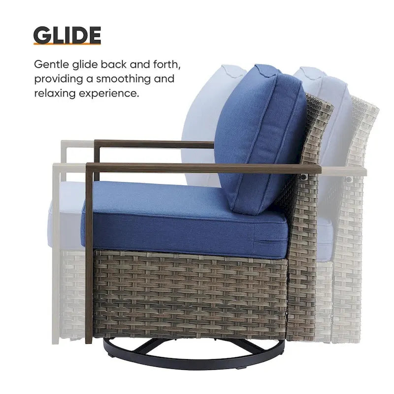 Canapé d'angle d'extérieur avec fauteuil pivotant, poufs - Gris