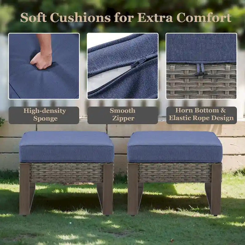Canapé d'angle d'extérieur avec fauteuil pivotant, poufs - Gris