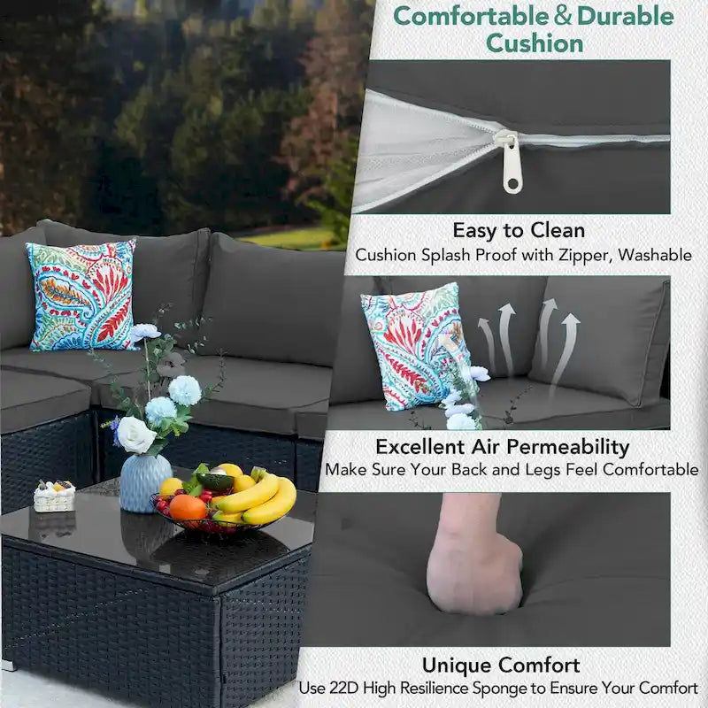 Canapé d'angle en rotin tressé 7 pièces pour l'extérieur, gris