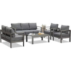 5-Pieces Aluminum Conversation Set Modern Grey Metal sectional Sofa with Dark Grey Cushions - 73x26x32