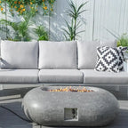 Ensemble de canapé de conversation de patio en aluminium 7 pièces avec table foyer ovale en ciment
