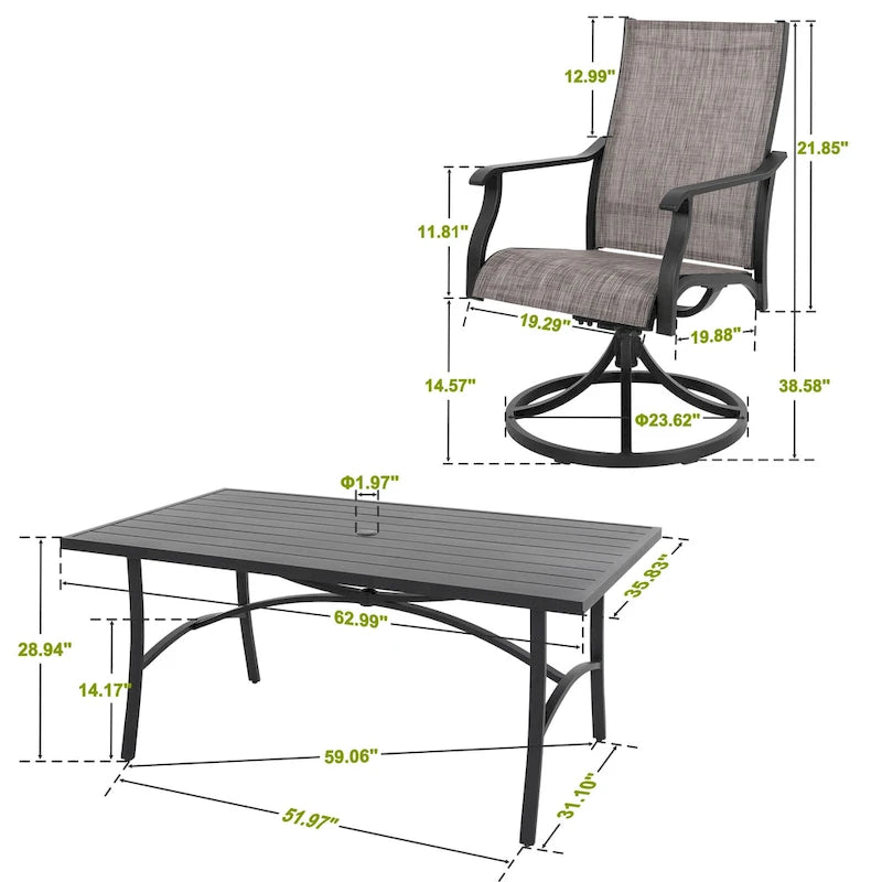 Ensemble de salle à manger extérieur 7 pièces en aluminium avec chaises pivotantes