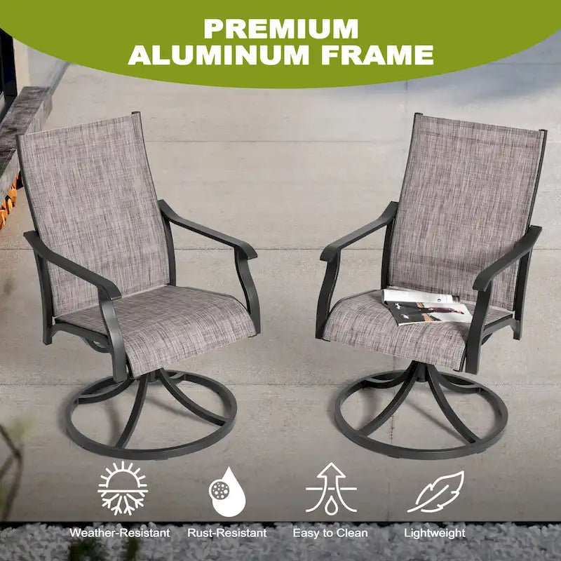 Ensemble de salle à manger extérieur 7 pièces en aluminium avec chaises pivotantes