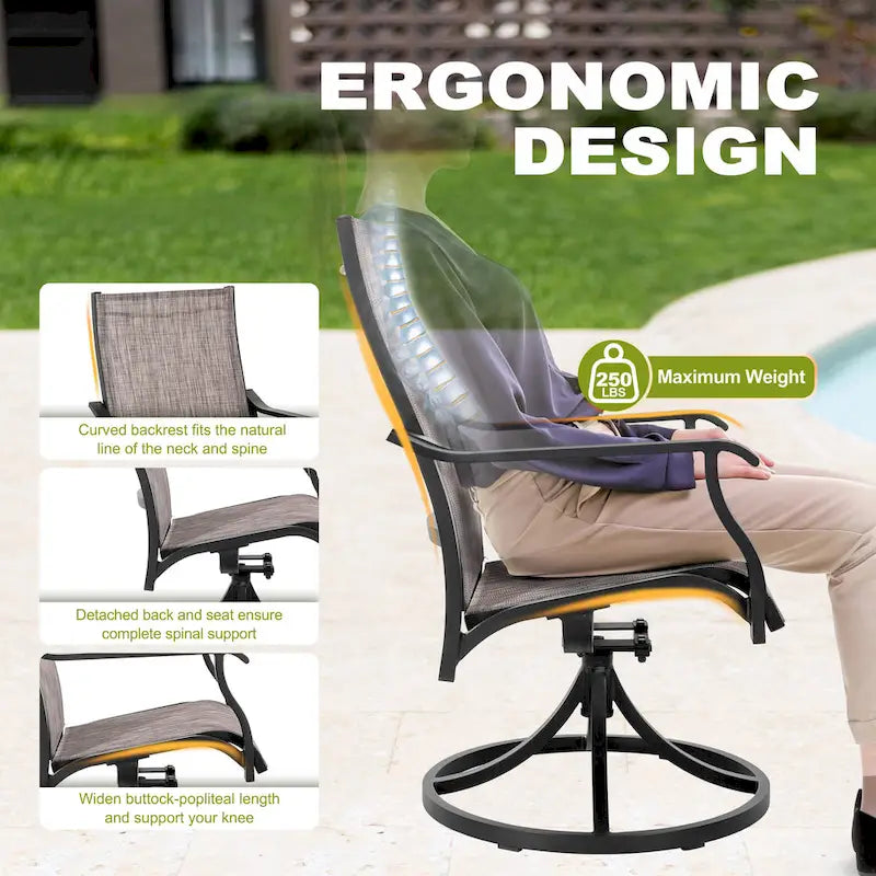 Ensemble de salle à manger extérieur 7 pièces en aluminium avec chaises pivotantes