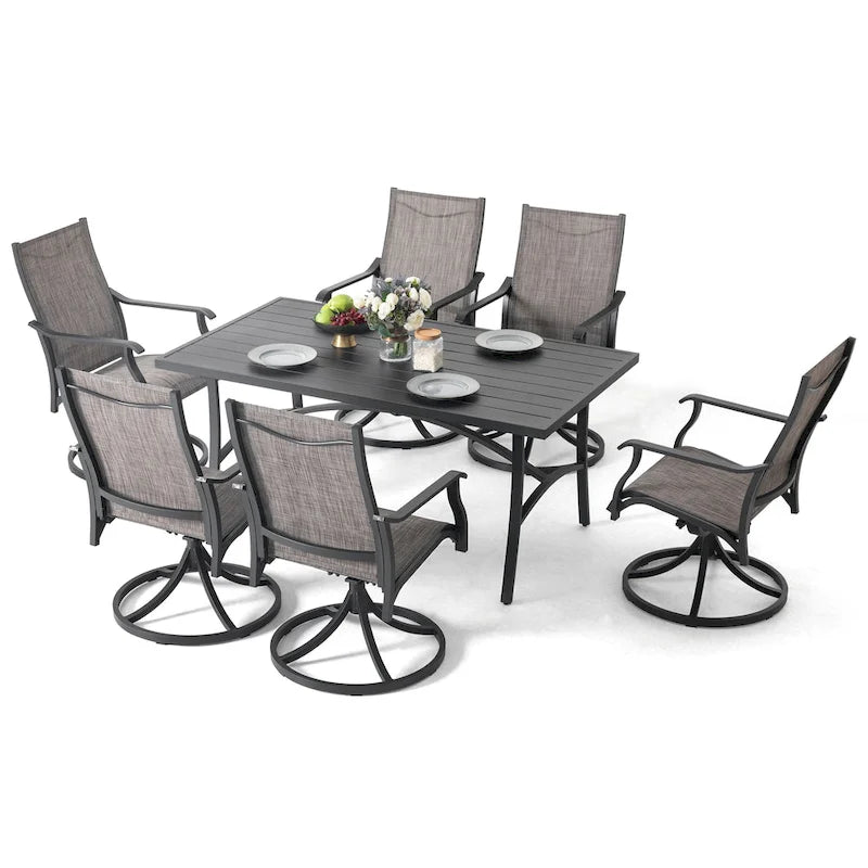 Ensemble de salle à manger extérieur 7 pièces en aluminium avec chaises pivotantes