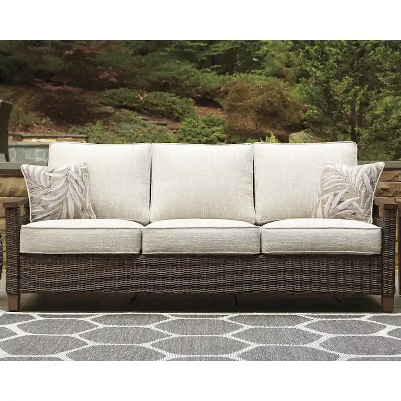 Canapé, chaises longues et table brasero d'extérieur Signature Design by Ashley Paradise Trail marron/beige - 84 larg. x 34 prof. x 37 haut.
