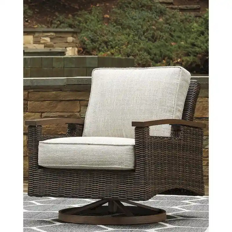 Canapé, chaises longues et table brasero d'extérieur Signature Design by Ashley Paradise Trail marron/beige - 84 larg. x 34 prof. x 37 haut.