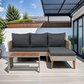 Ensemble de canapé 3 pièces en rotin tressé pour terrasse extérieure avec coussins gris foncé - 73.62X48.03