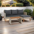 Ensemble de canapé 3 pièces en rotin tressé pour terrasse extérieure avec coussins gris foncé - 73.62X48.03