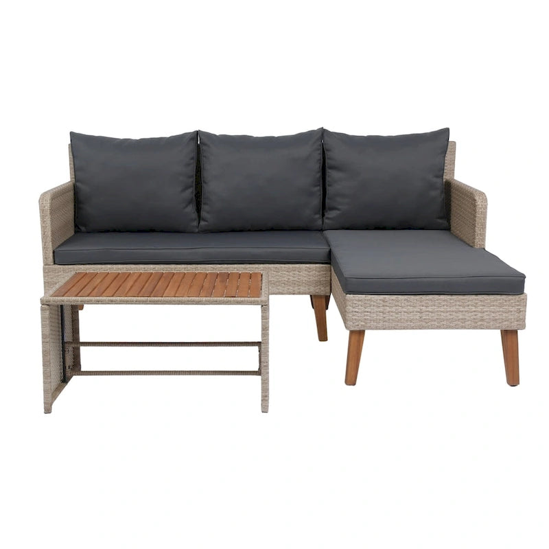Ensemble de canapé 3 pièces en rotin tressé pour terrasse extérieure avec coussins gris foncé - 73.62X48.03