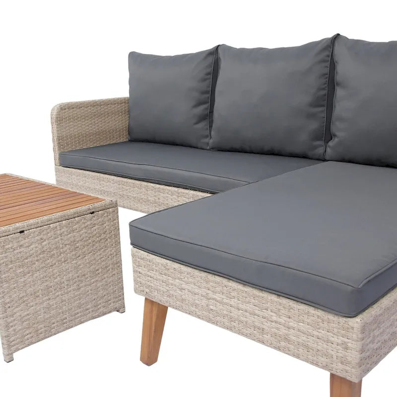Ensemble de canapé 3 pièces en rotin tressé pour terrasse extérieure avec coussins gris foncé - 73.62X48.03