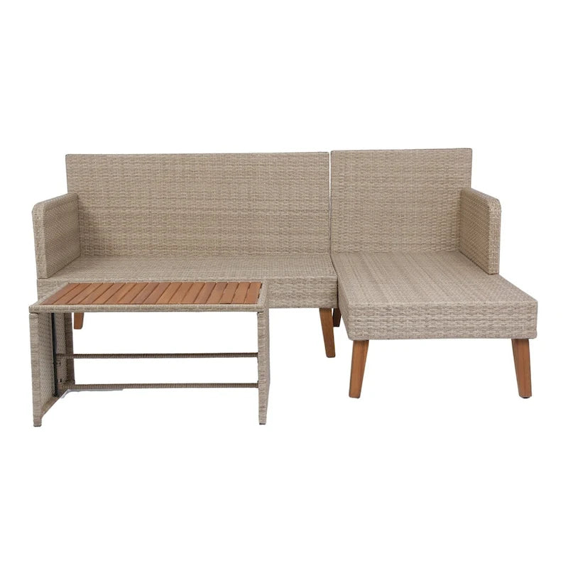Ensemble de canapé 3 pièces en rotin tressé pour terrasse extérieure avec coussins gris foncé - 73.62X48.03