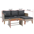 Ensemble de canapé 3 pièces en rotin tressé pour terrasse extérieure avec coussins gris foncé - 73.62X48.03