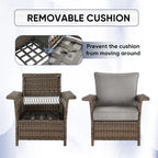 2 fauteuils club, 2 poufs, 1 canapé 3 places et 1 table basse - Marron