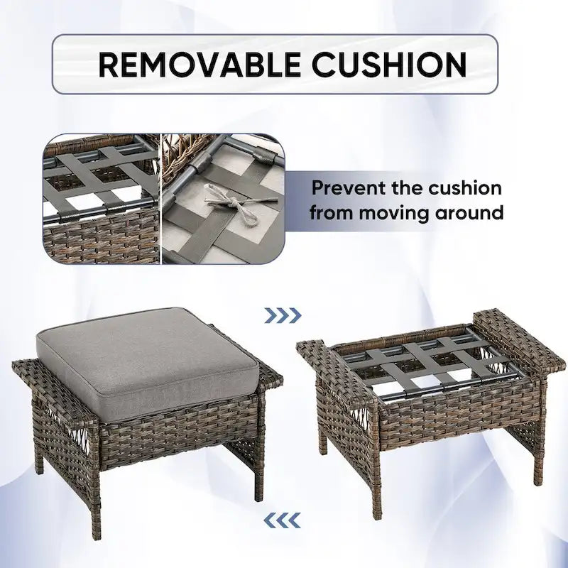 2 fauteuils club, 2 poufs, 1 canapé 3 places et 1 table basse - Marron