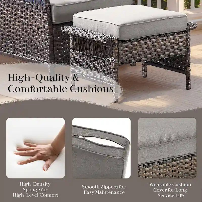 2 fauteuils club, 2 poufs, 1 canapé 3 places et 1 table basse - Marron