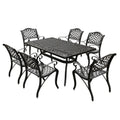Ensemble de salle à manger d'extérieur rectangulaire en aluminium maillé orné de style moderne de 172 cm avec six chaises - S/O