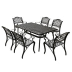 Ensemble de salle à manger d'extérieur rectangulaire en aluminium maillé orné de style moderne de 172 cm avec six chaises - S/O