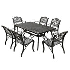 Modern Ornate Outdoor Mesh Aluminum 68-in Rectangular Patio Dining Set with Six Chairs - N/A