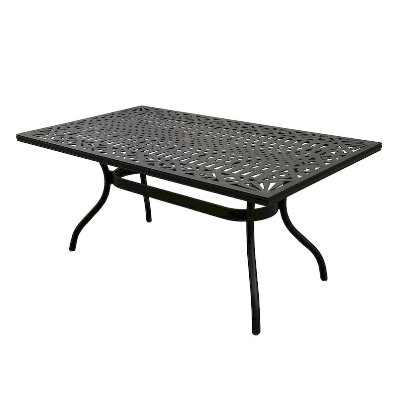 Ensemble de salle à manger d'extérieur rectangulaire en aluminium maillé orné de style moderne de 172 cm avec six chaises - S/O