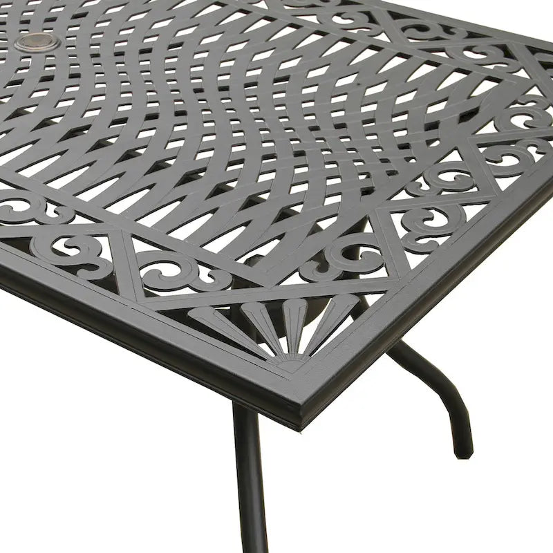 Ensemble de salle à manger d'extérieur rectangulaire en aluminium maillé orné de style moderne de 172 cm avec six chaises - S/O