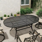 Table de salle à manger d'extérieur en aluminium moulé de 72 po, forme elliptique classique à treillis, avec trou pour parasol