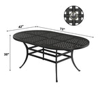 Table de salle à manger d'extérieur en aluminium moulé de 72 po, forme elliptique classique à treillis, avec trou pour parasol