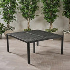Table à manger moderne en aluminium avec accents tressés, noir mat antique, pour salle à manger, bureau à domicile