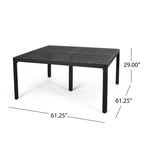 Table à manger moderne en aluminium avec accents tressés, noir mat antique, pour salle à manger, bureau à domicile