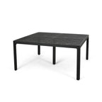 Table à manger moderne en aluminium avec accents tressés, noir mat antique, pour salle à manger, bureau à domicile